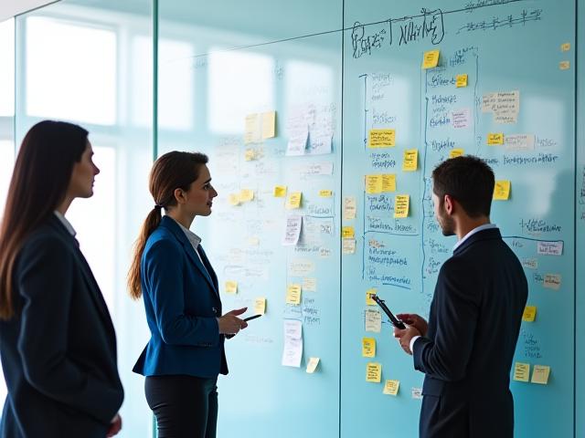 Team at Kilnscape Solutions mapping out a technical integration architecture on a digital board